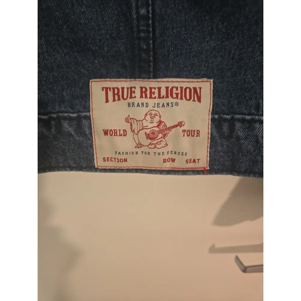 True Religion Men’s Jacket Denim with Red Stitch Printed Logo SZ M NEW